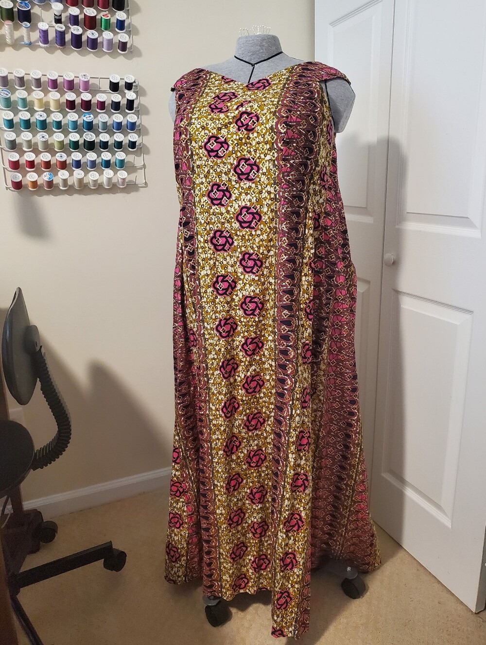 Hawaiian Party Muu Tiki Waterfall Dress, Wax Print Cotton Ankara
